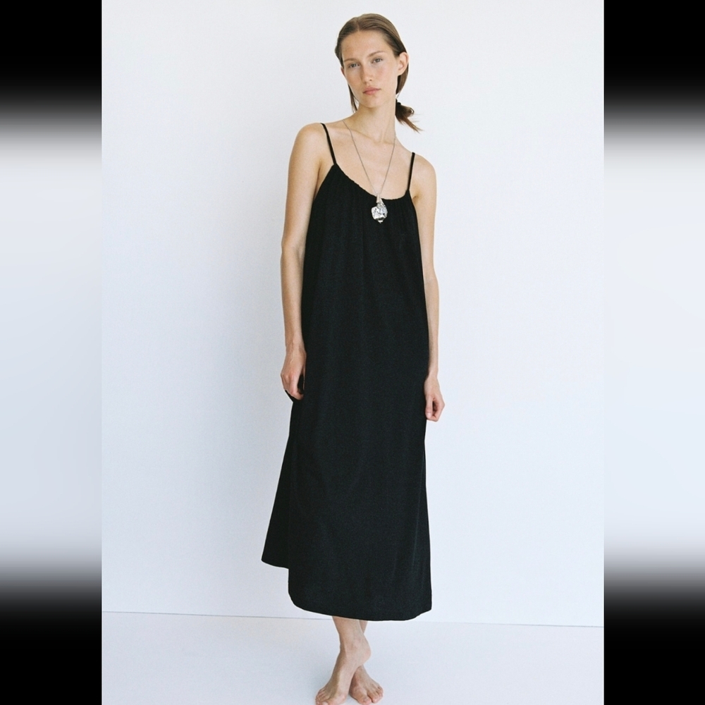 NWT H&M 100% Cotton Midi Maxi Dress Taupe Size Medium